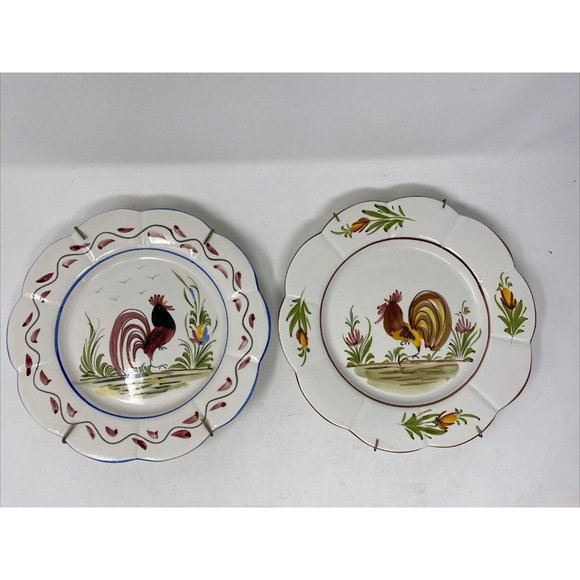J Willfred Charles Sadek Portugal Rooster Painted Wall Plates 8” Plates Set Of 2